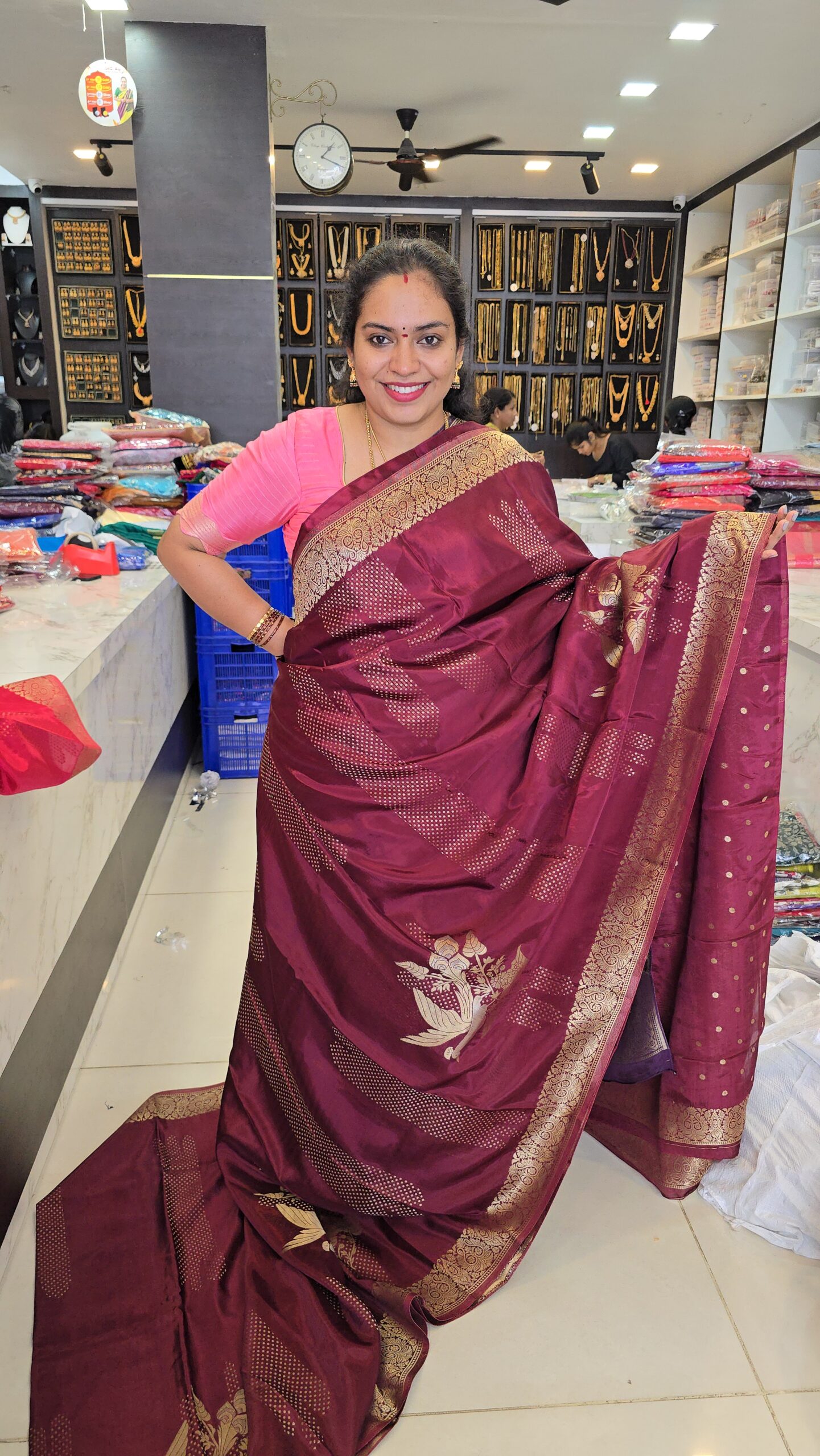 Premium quality viscos crepe Maroon Saree gold and silver weaving